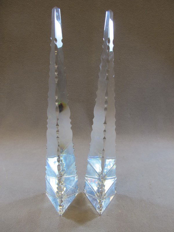 Baccarat pair of crystal obelisk: Baccarat pair of crystal obelisk, signed. 18'' H without base. Shipping in USA is $ 60.00. International bidders ask before bid.