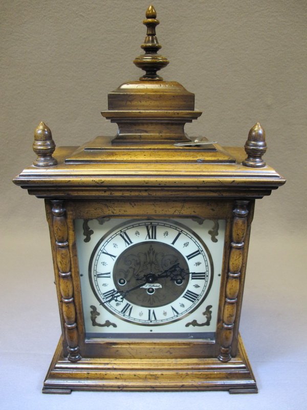 German Peter F Bollenbach clock: German Peter F Bollenbach clock, marked, with the original key. 21" H x 12 1/2" W x 7” D. Shipping in USA is $ 60.00. International bidders ask for shipping before bid.