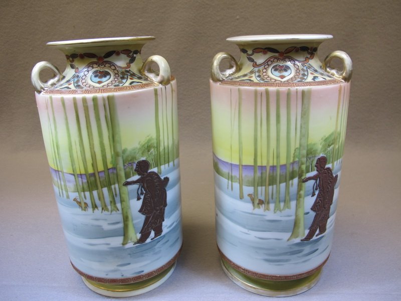 Imperial Nippon pair of porcelain vases: Imperial Nippon pair of porcelain vases. 12" H. Shipping in USA is $ 60.00. International bidders ask before bid.
