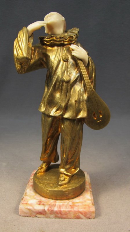 French bronze & ivory arlequin statue, C. Mimo