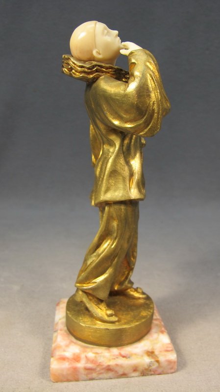 French bronze & ivory arlequin statue, C. Mimo - 2