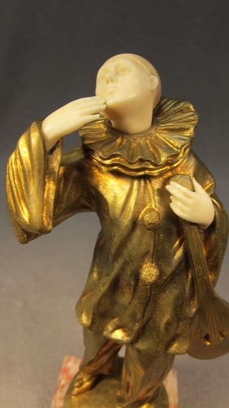 French bronze & ivory arlequin statue, C. Mimo - 6