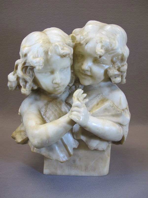 Antique Italian alabaster sculpture: Antique Italian alabaster sculpture, titled: “Il Ballo”. 19” H x 14 1/2” W. Shipping in USA is $ 120.00. International bidders ask before bid.