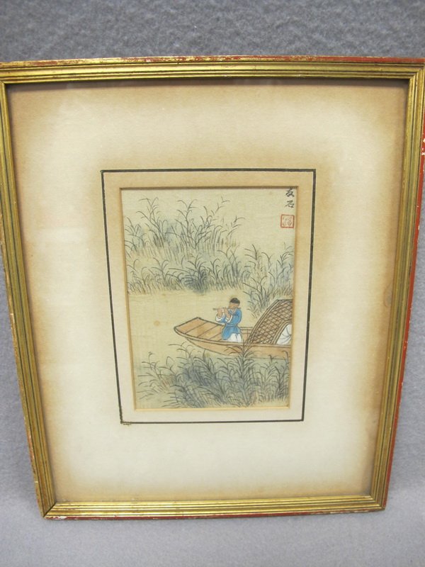 Old Japanese framed drawing on fabric: Old Japanese framed drawing on fabric, signed. 5 1/2 H x 4” W just the painting. Shipping in USA is $ 25.00. International bidders ask for shipping before bid.