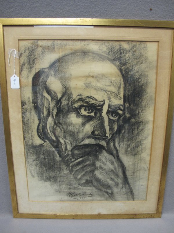 Old pencil drawing portrait: Old pencil drawing portrait, signed: Maria de la PUENTE and dated 1955. 22” H x 17 1/2” W just the painting. Shipping in USA is $ 40.00. International bidders ask for shipping before bid.