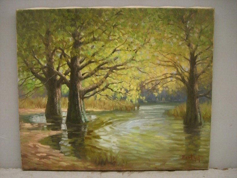 Old oil on canvas landscape painting: Old oil on canvas landscape painting, signed: Berthet. 20” H x 24” W. Shipping in USA is $ 35.00. International bidders ask for shipping before bid.