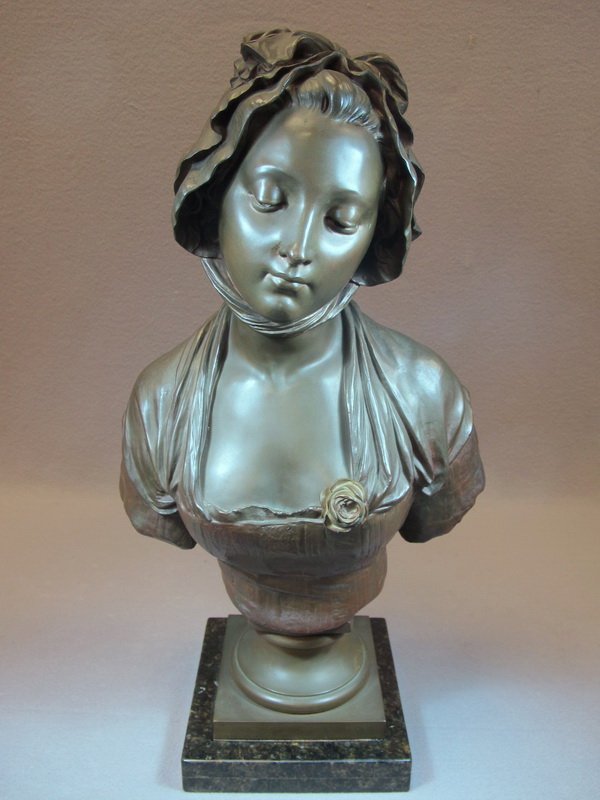 Eugene LAURENT (1832-1898) bronze bust: Eugene LAURENT (1832-1898) bronze bust, signed and titled: “ Buste de jeune fille “. 24" x 12" W including base. Shipping in USA is $ 100.00. International bidders ask before bid.