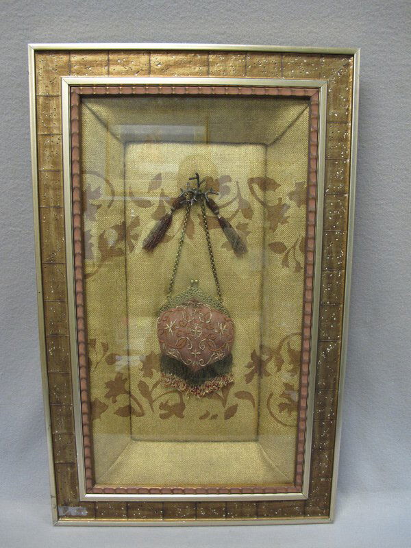 Antique embroidery beaded framed purse: Antique embroidery beaded framed purse. 35" H x 22” W. Shipping in USA is $ 110.00. International bidders ask before bid.
