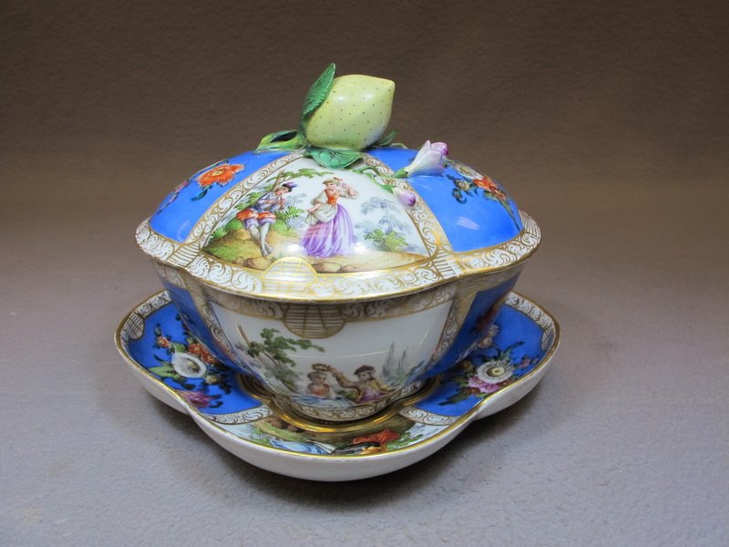 Meissen August Rex porcelain bowl & plate: Meissen August Rex porcelain bowl & plate, marked. Bowl: 6 1/2" H x 8” W, Plate: 1 1/2” H x 9 3/4” W. Shipping in USA is $ 45.00. USA or International bidders ask for shipping before bid.