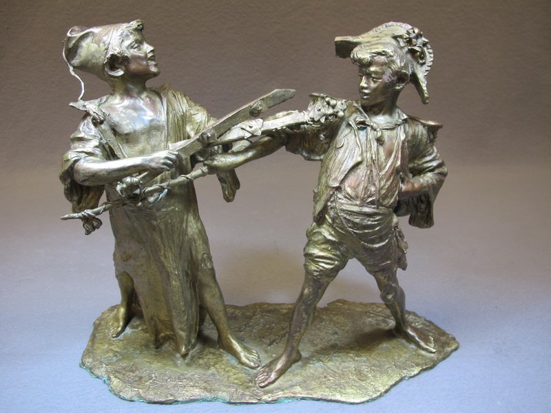 Francesco DE MATTEIS (1852-1917) bronze statue: Francesco DE MATTEIS (1852-1917) bronze statue, signed, Art Lagana, Napoli foundry. 11 1/2” H x 13 3/4” W. Shipping in USA is $ 40.00. USA or International bidders ask for shipping before bid.