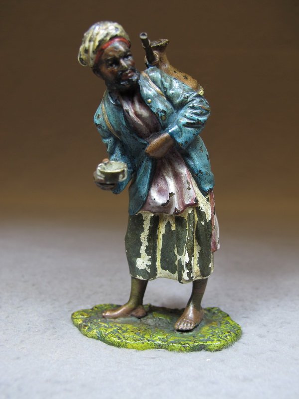 Franz BERGMAN (1898-1963) Vienna bronze waterboy sculpt: Franz BERGMAN (1898-1963) Vienna bronze waterboy sculpture, signed, original painting. 3 1/2” H. Shipping in USA is $ 10.00 plus insurance. International bidders ask for shipping before bid.