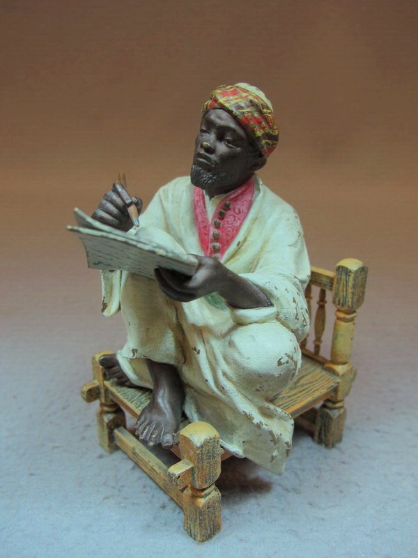 Franz BERGMAN (1898-1963) Vienna bronze man writing scu: Franz BERGMAN (1898-1963) Vienna bronze man writing sculpture, signed, original painting. 4 1/8” H. Shipping in USA is $ 10.00 plus insurance. International bidders ask for shipping before bid.
