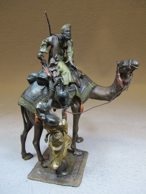 Franz BERGMAN (1898-1963) Vienna bronze men & camel scu: Franz BERGMAN (1898-1963) Vienna bronze men & camel sculpture, signed, original painting. 8 1/4” H x 6 1/2” W. Shipping in USA is $ 25.00 plus insurance. International bidders ask for shipping bef