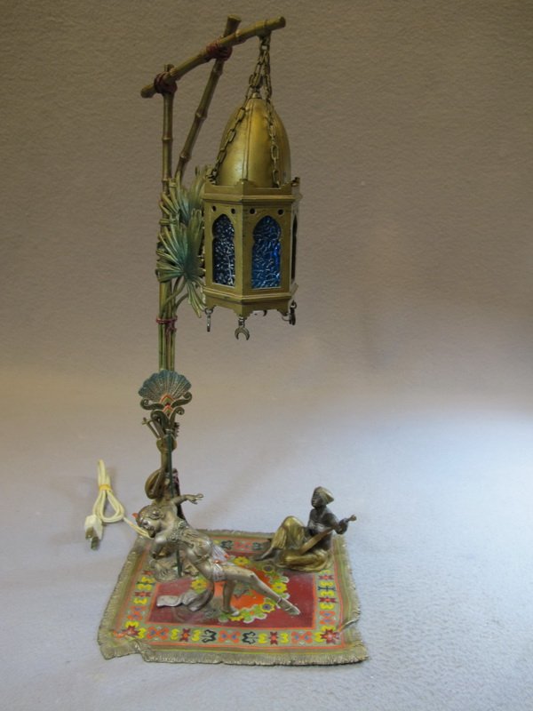 Vienna bronze Orientalist bedouin sculpture lamp, SALAT: Vienna bronze Orientalist bedouin sculpture lamp, signed: SALAT, original painting. 17” H. Shipping in USA is $ 50.00 plus insurance. International bidders ask for shipping before bid.