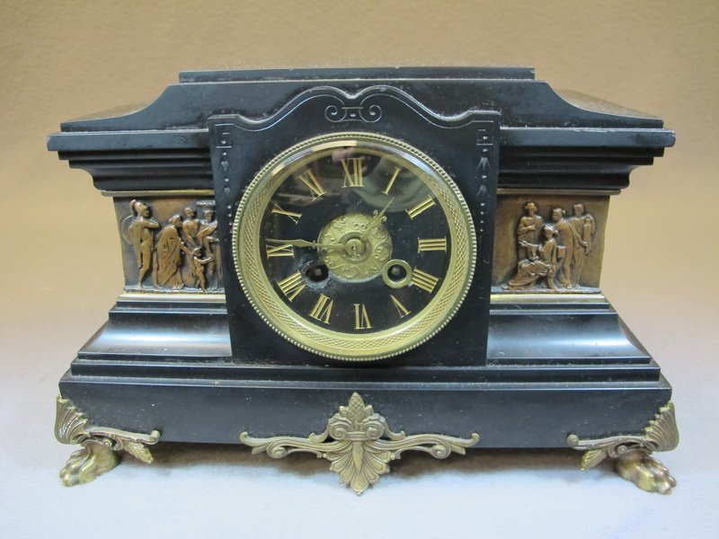 Antique French Marti marble & bronze clock: Antique French Marti marble & bronze clock, marked. 8 3/8" H x 12 3/4” W x 7” D. Shipping in USA is $ 50.00. International bidders ask before bid.