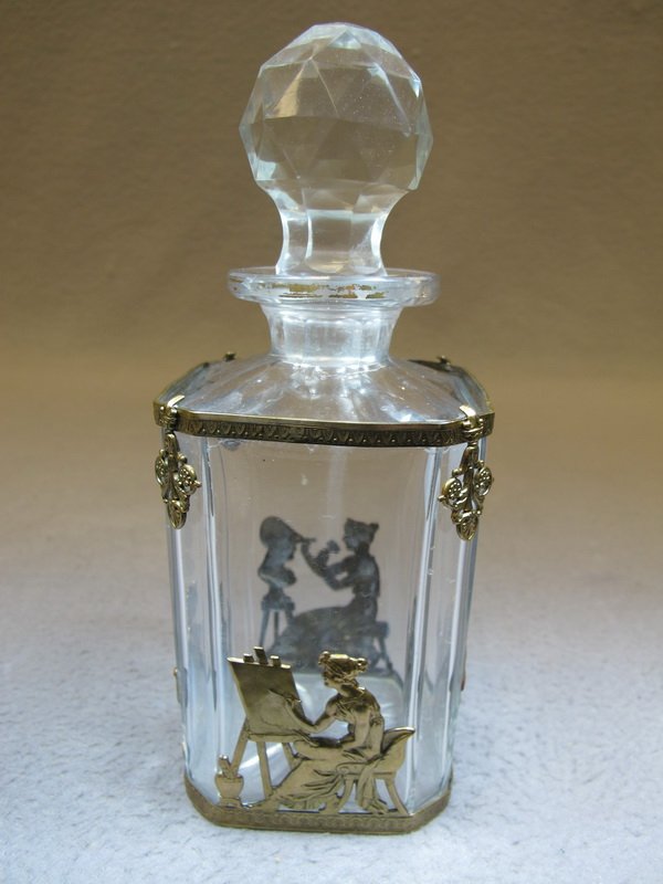 Old French bronze & glass bottle