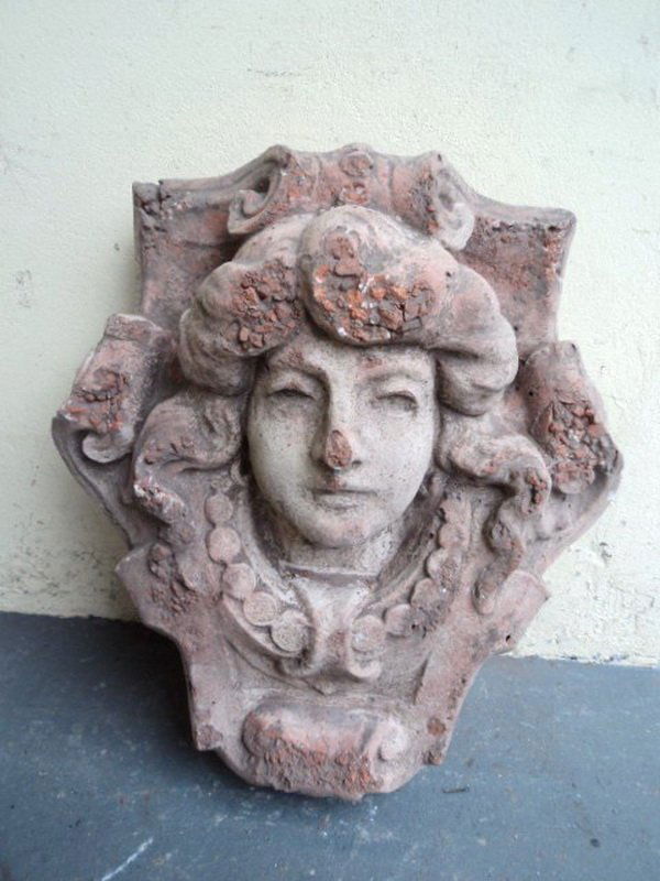 Antique cement wall plaque: Antique cement wall plaque. 21" H x 19” W x 6 3/4” D. Shipping in USA is $ 90.00. International bidders ask before bid.