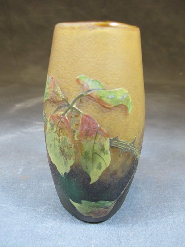 Antique French Muller Freres cameo glass vase: Antique French Muller Freres cameo glass vase, signed. 4 3/4” H. Shipping in USA is $ 30.00. International bidders ask for shipping before bid.