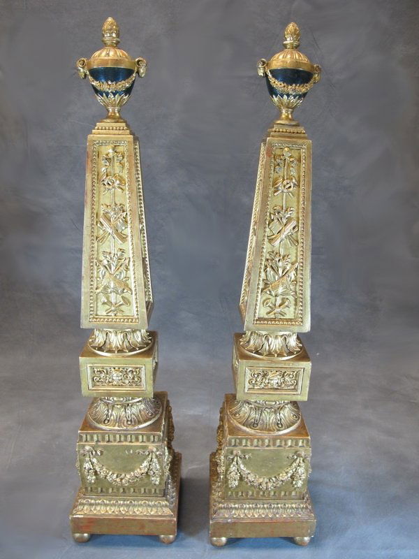 18/19th C pair of carved wood obelisks: 18/19th C pair of carved wood obelisks. 28 1/4” H. Shipping in USA is $ 100.00. International bidders ask for shipping before bid.