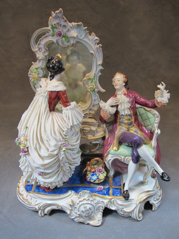 Old Germany Soviet occupied porcelain statue: Old Germany Soviet occupied porcelain statue, signed. 14 1/4" H x 12 1/4” W. Shipping in USA is $ 55.00. International bidders ask before bid.