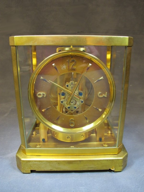 JAEGER LECOULTRE 'ATMOS' Brass mantle clock: JAEGER LECOULTRE 'ATMOS' Brass mantle clock, marked. 9 1/2” H x 8 1/4” W x 6 1/4” D. Shipping in USA is $ 40.00. USA or International bidders ask for shipping before bid.
