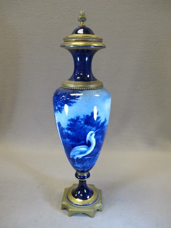 Antique French Limoges porcelain & bronze urn: Antique French Limoges porcelain & bronze urn, signed. 27 1/8" H. Shipping in USA is $ 65.00. USA or International bidders ask for shipping before bid.