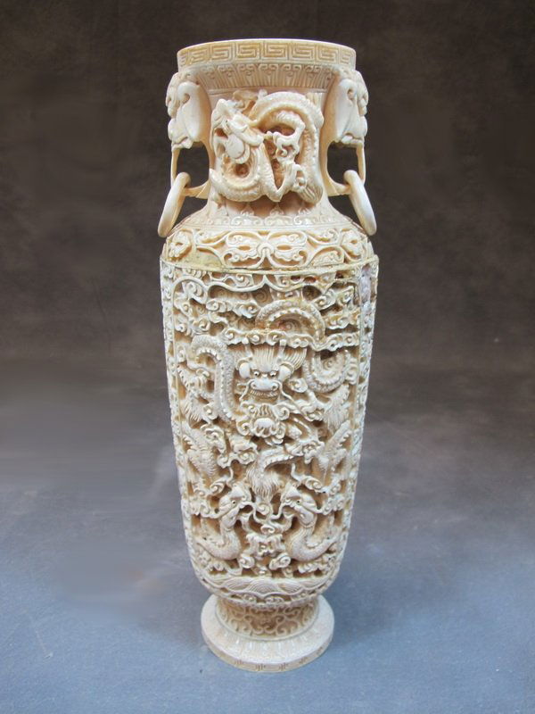 Antique Chinese carved ivory vase