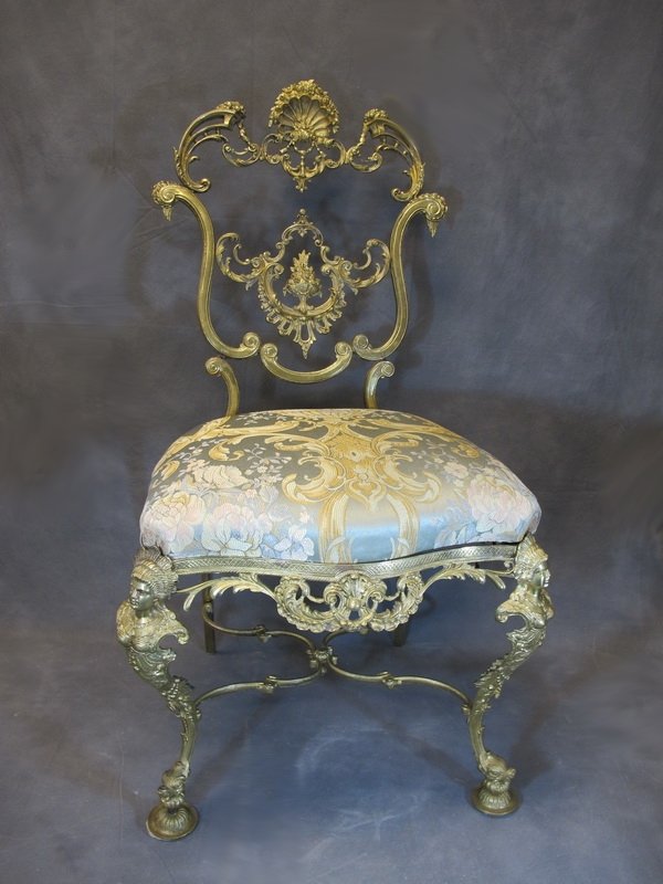Antique French Louis XV bronze chair: Antique French Louis XV bronze chair. 37 1/4" H x 18 1/4” W x 21 1/2” D, 19 1/4” seat High. Shipping in USA is $ 170.00. International bidders ask for shipping before bid.