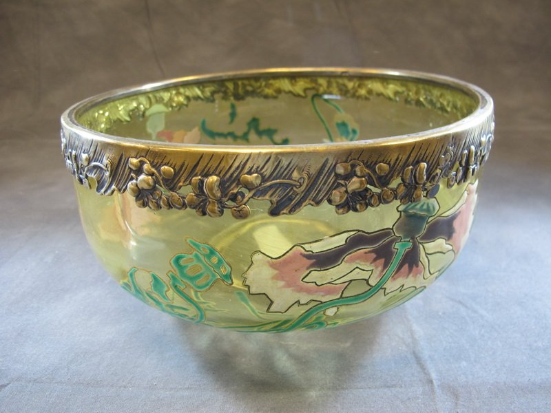 Victor SAGLIER (1809-1894) glass bowl: Victor SAGLIER (1809-1894) silverplate & glass bowl, marked. 4 1/2” H x 9” W. Shipping in USA is $ 40.00. International bidders ask for shipping before bid.