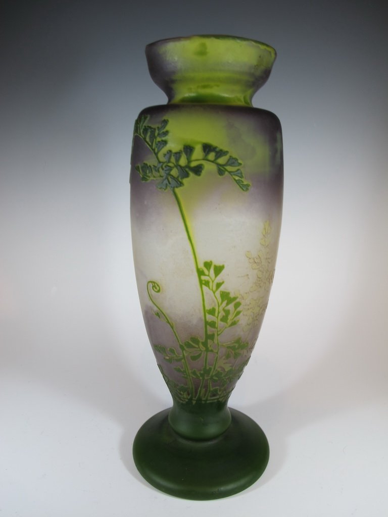 Antique Muller Freres glass vase: Antique Muller Freres glass vase, signed. 12 1/4” H. Shipping in USA is $ 45.00. USA or International bidders ask for shipping before bid.
