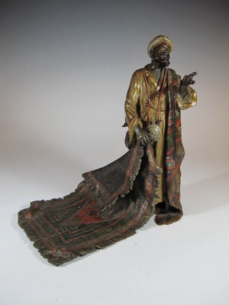 Franz BERGMAN (1898-1963) Orientalist Vienna bronze: Franz BERGMAN (1898-1963) Orientalist Vienna bronze statue, signed. 7 1/4” H x 6 3/4” W x 5 1/2” D. Shipping in USA is $ 20.00. International bidders ask before bid.