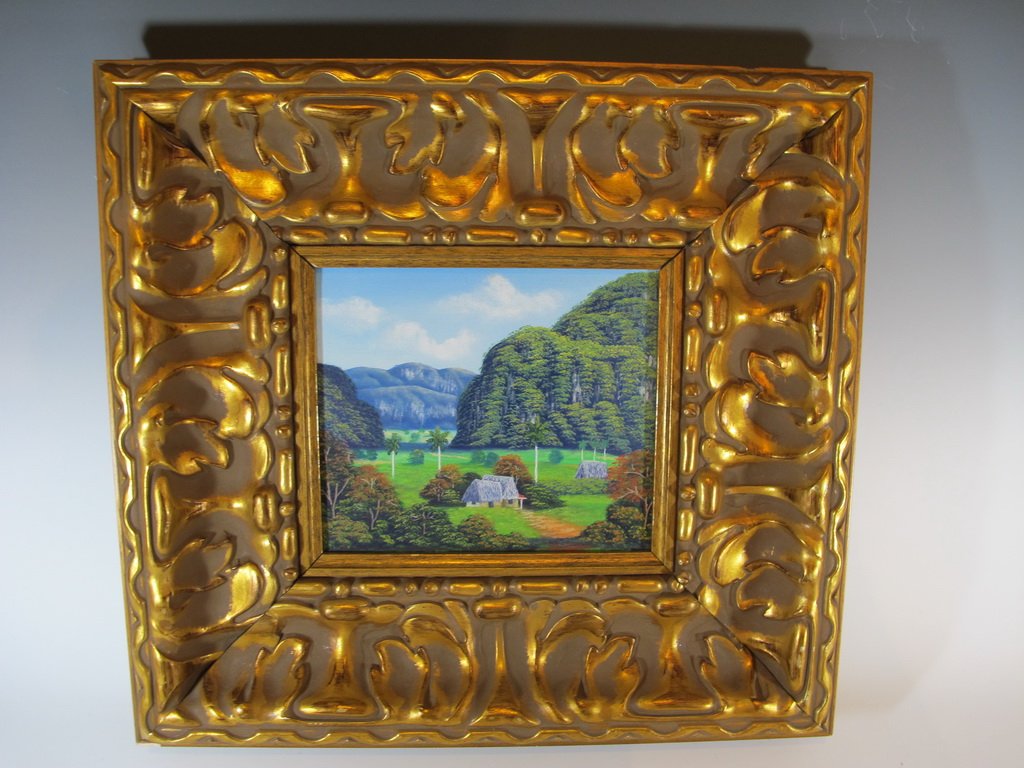 Probably Cuban oil on canvas painting: Probably Cuban oil on canvas painting. 15 3/8” H x 16 1/2” W framed. Shipping in USA is $ 35.00. USA or International bidders ask for shipping before bid.