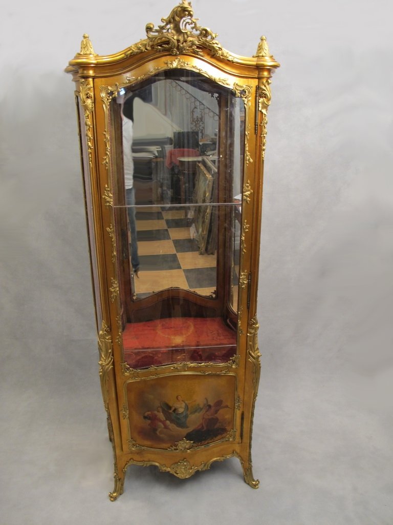 19th C Verni Martin ormolu cabinet: 19th C Verni Martin ormolu cabinet. 77" H x 32” W x 17” D. Shipping in USA is $ 550.00. International bidders ask for shipping before bid.