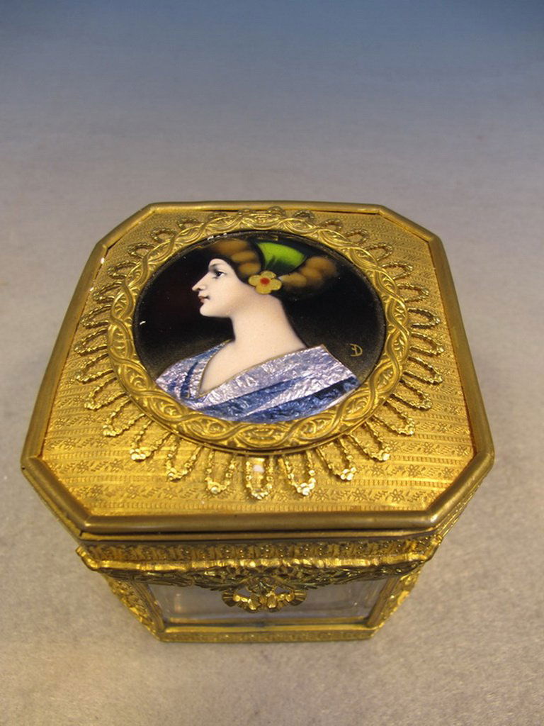 Antique French bronze, enamel & glass box (1 of 5)