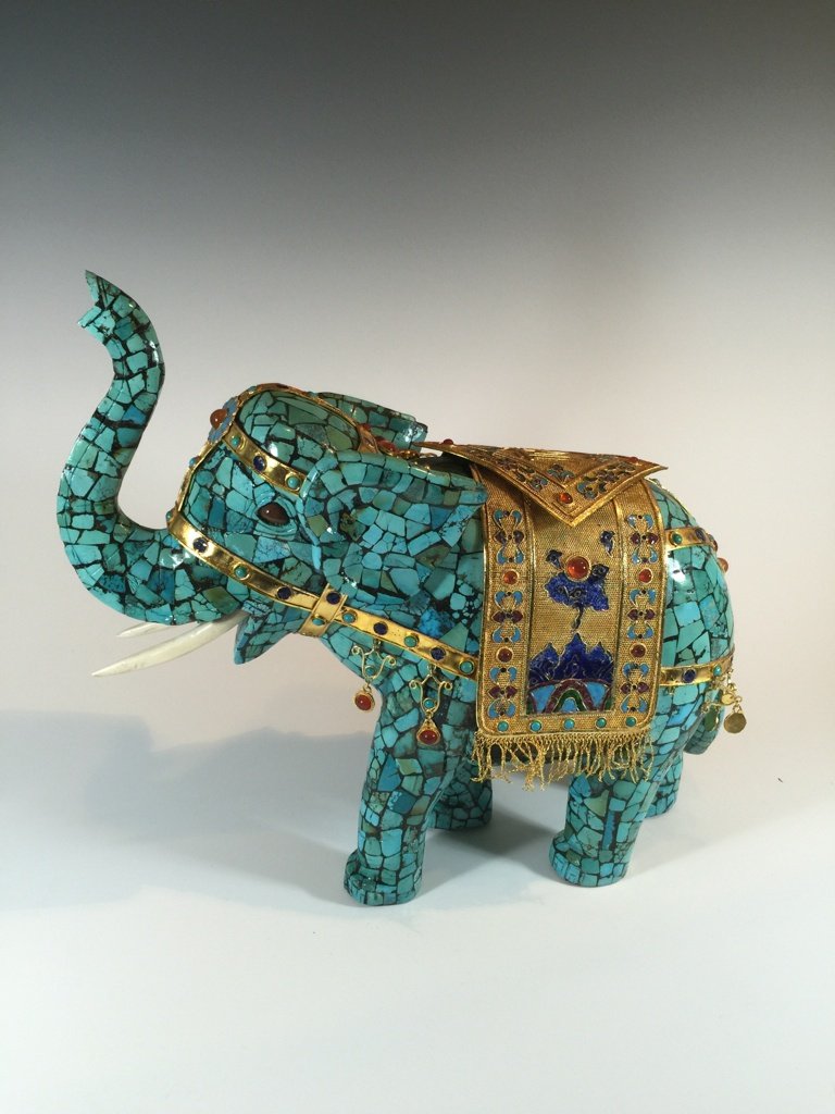 Old bronze & malachite elephant statue (1 of 7)