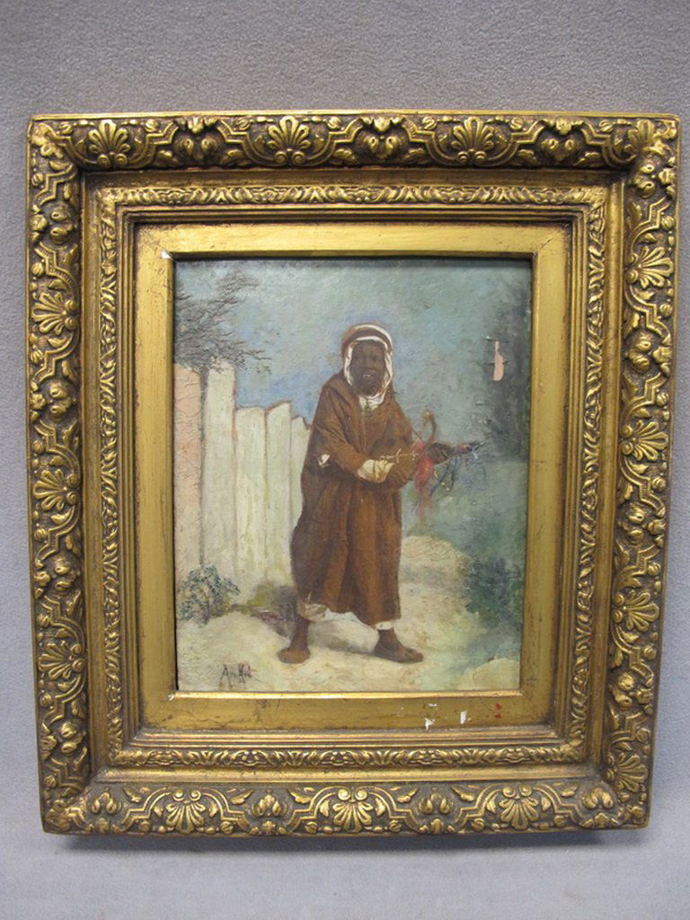 Old Orientalist print over painted with oil (1 of 6)