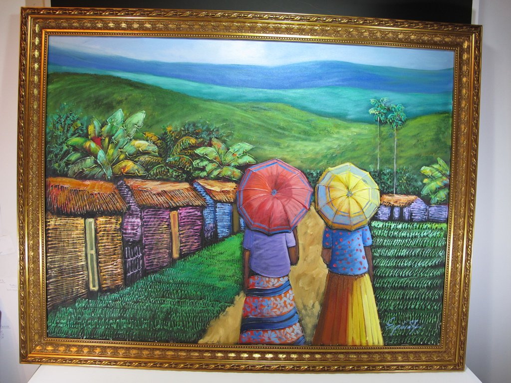 Jose Espinal, Dominican artist painting: Jose Espinal, Dominican artist painting, signed. 34 3/4" H x 44 3/4” W including frame. Shipping in USA is $ 140.00. International bidders ask before bid.