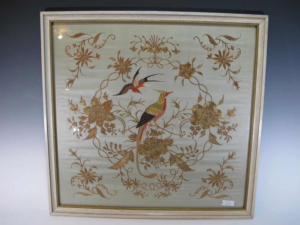 Antique Chinese silk embroidery framed panel (1 of 7)