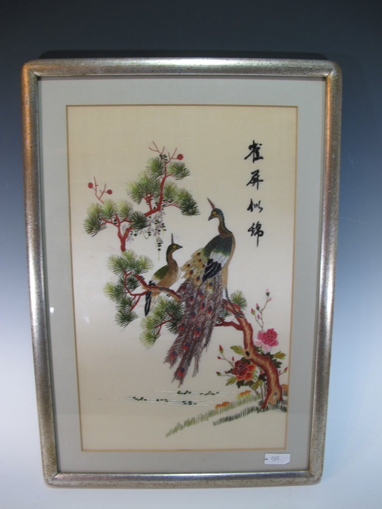 Antique Chinese embroidery framed panel (1 of 7)