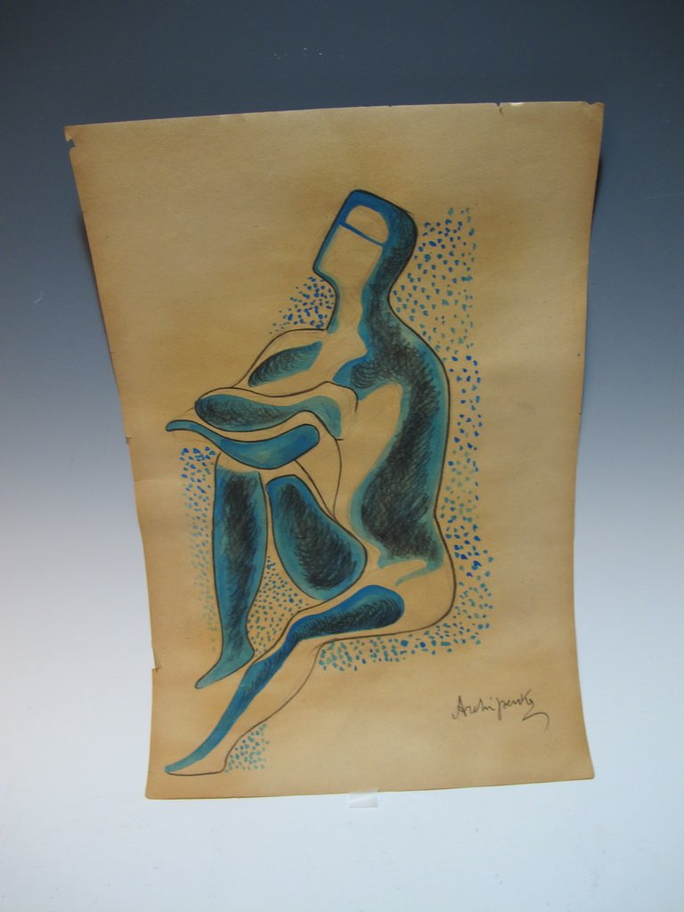 Attributed to Alexander ARCHIPENKO (1887-1964): Attributed to Alexander ARCHIPENKO (1887-1964) Ukrainian artist drawing. 17 5/8" H x 12” W. Shipping in USA is $ 35.00. International bidders ask before bid.