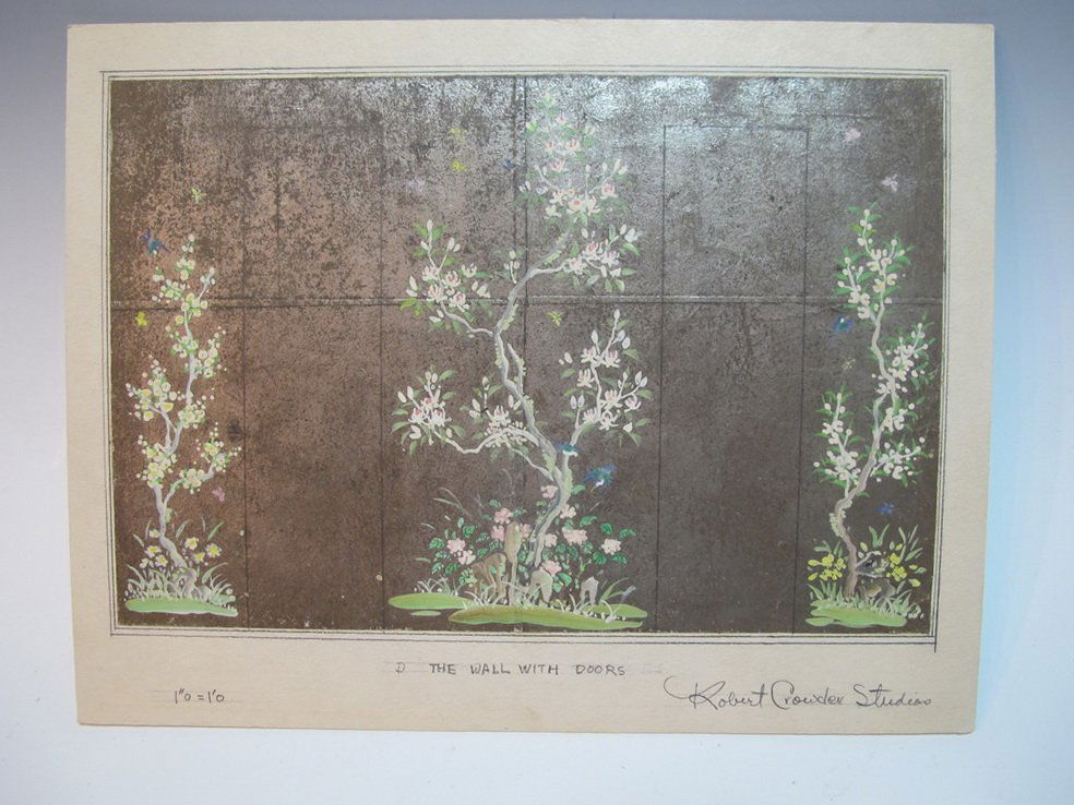 Robert CROWDER (1911-2010) American artist watercolor: Robert CROWDER (1911-2010) American artist watercolor draft for a wall. Also known as Vralati and Shoji Kuroda. He was Nihonga artist, a painter and printmaker who diverse styles to reflect wide cultu