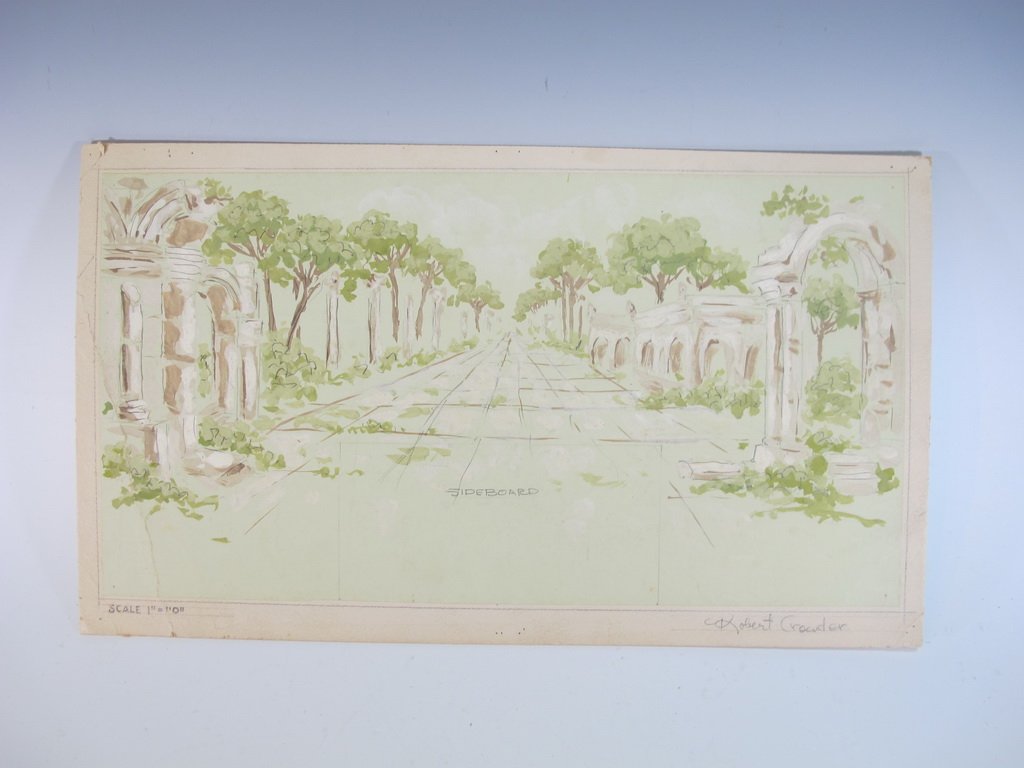Robert CROWDER (1911-2010) American artist watercolor: Robert CROWDER (1911-2010) American artist watercolor draft for a wall. Also known as Vralati and Shoji Kuroda. He was Nihonga artist, a painter and printmaker who diverse styles to reflect wide cultu