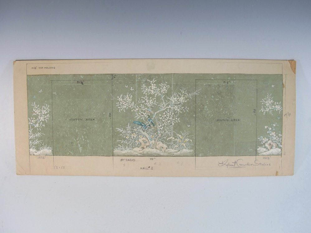 Robert CROWDER (1911-2010) American artist watercolor: Robert CROWDER (1911-2010) American artist watercolor draft for a wall. Also known as Vralati and Shoji Kuroda. He was Nihonga artist, a painter and printmaker who diverse styles to reflect wide cultu