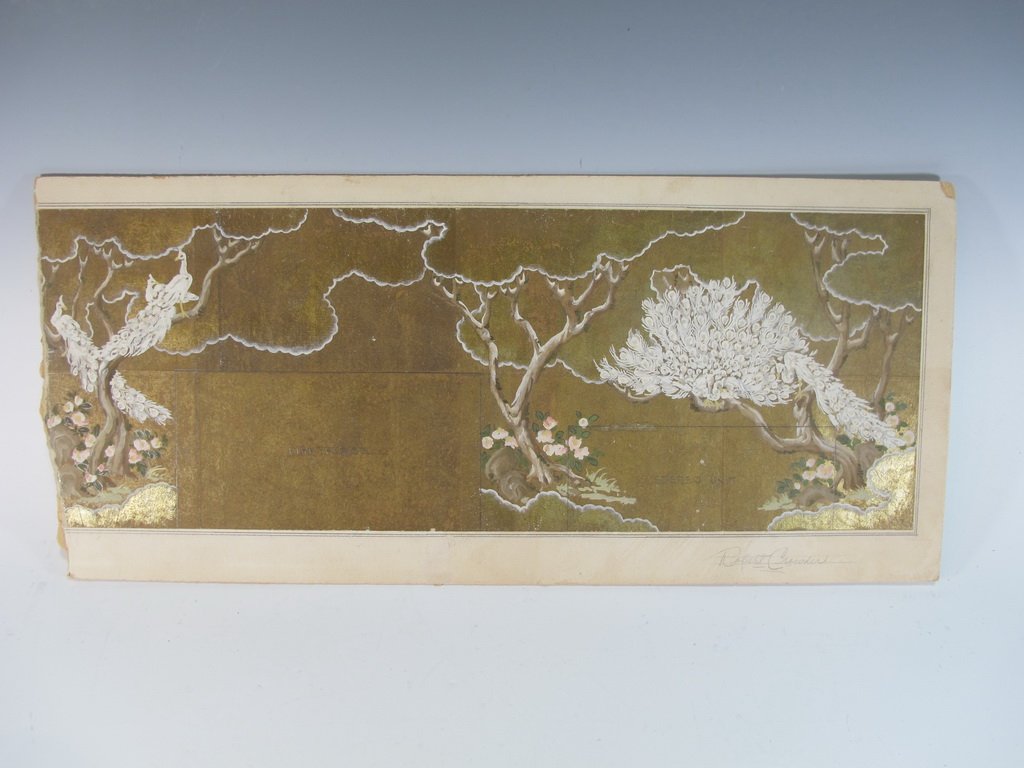 Robert CROWDER (1911-2010) American artist watercolor: Robert CROWDER (1911-2010) American artist watercolor draft for a wall. Also known as Vralati and Shoji Kuroda. He was Nihonga artist, a painter and printmaker who diverse styles to reflect wide cultu