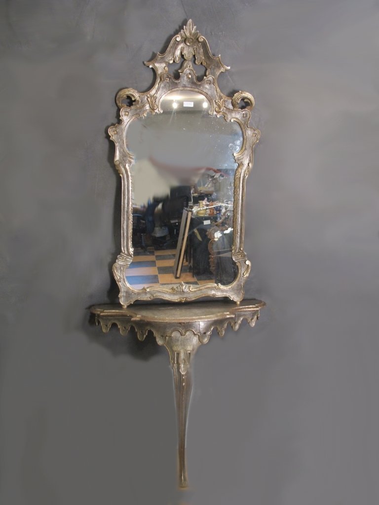 Antique silvered wood mirror and console table (1 of 4)