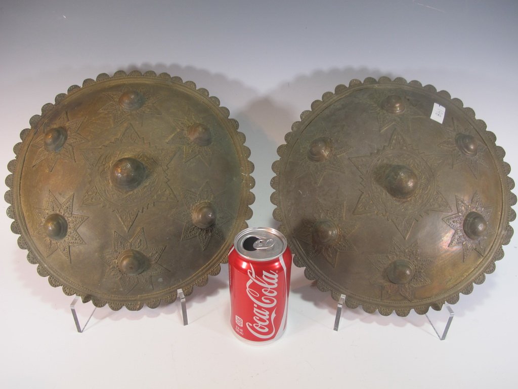 Antique pair of oriental bronze shields (1 of 5)