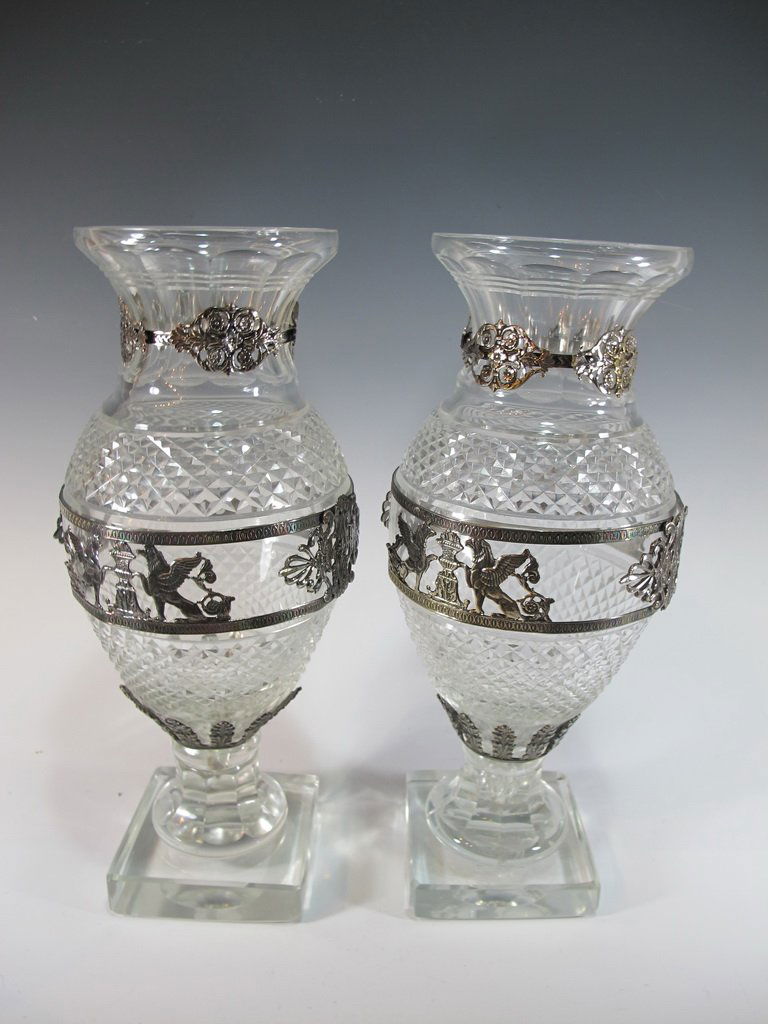 Signed Baccarat pair of glass urns (1 of 7)