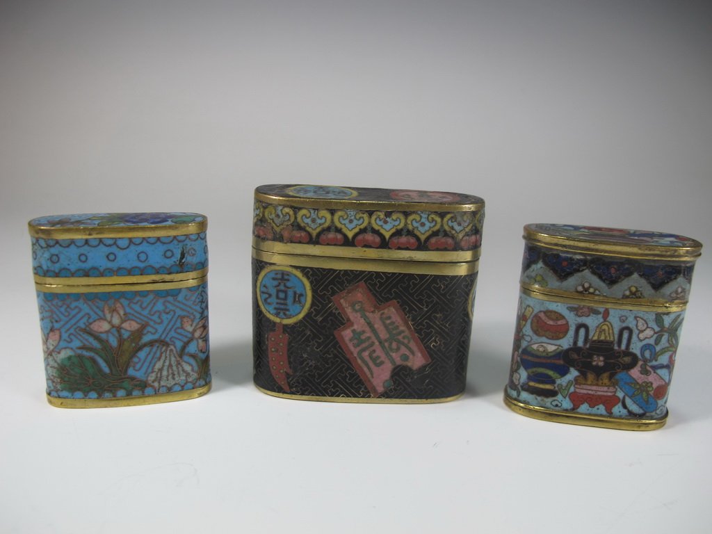 Antique set of 3 Chinese Opium cloisonne boxes (1 of 8)
