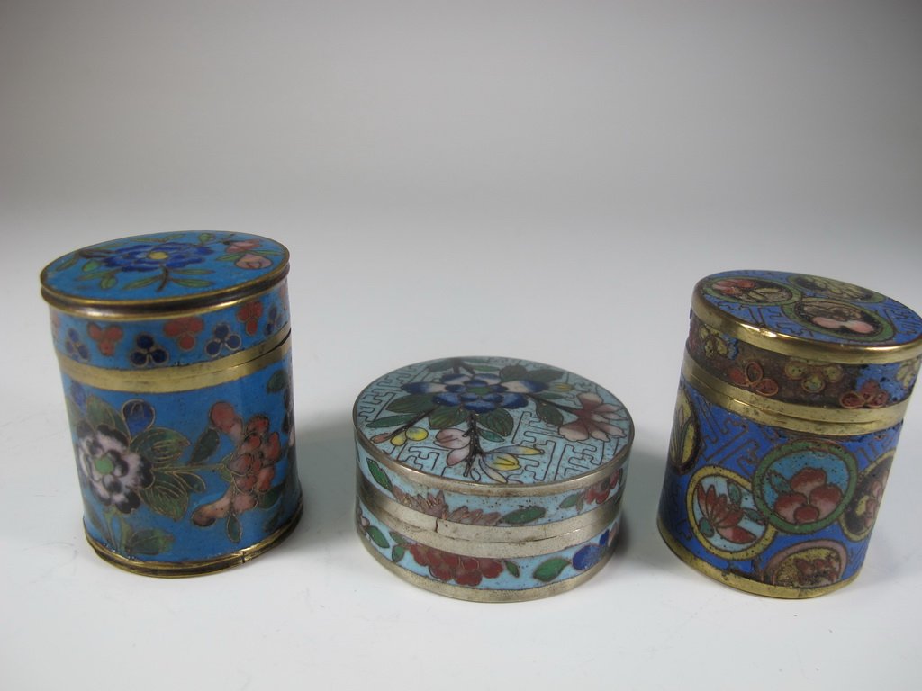 Antique set of 3 Chinese Opium cloisonne boxes (1 of 6)
