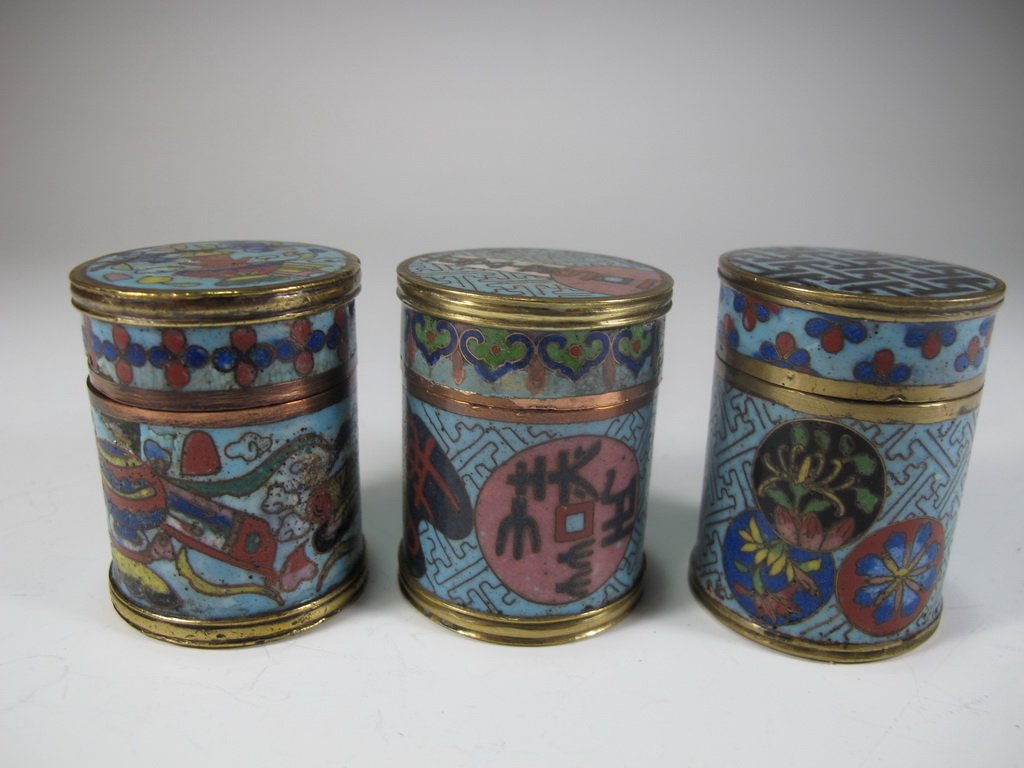 Antique set of 3 Chinese Opium cloisonne boxes (1 of 4)